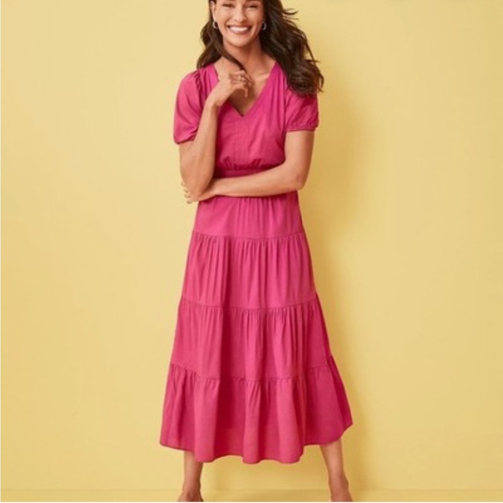 LOFT Fuchsia V-Neck Midi Dress